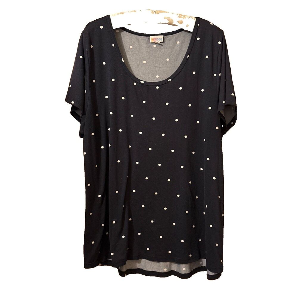 Women's Lularoe Short Sleeve Dark Blue White Polka Dots Tunic Shirt Size 3XL